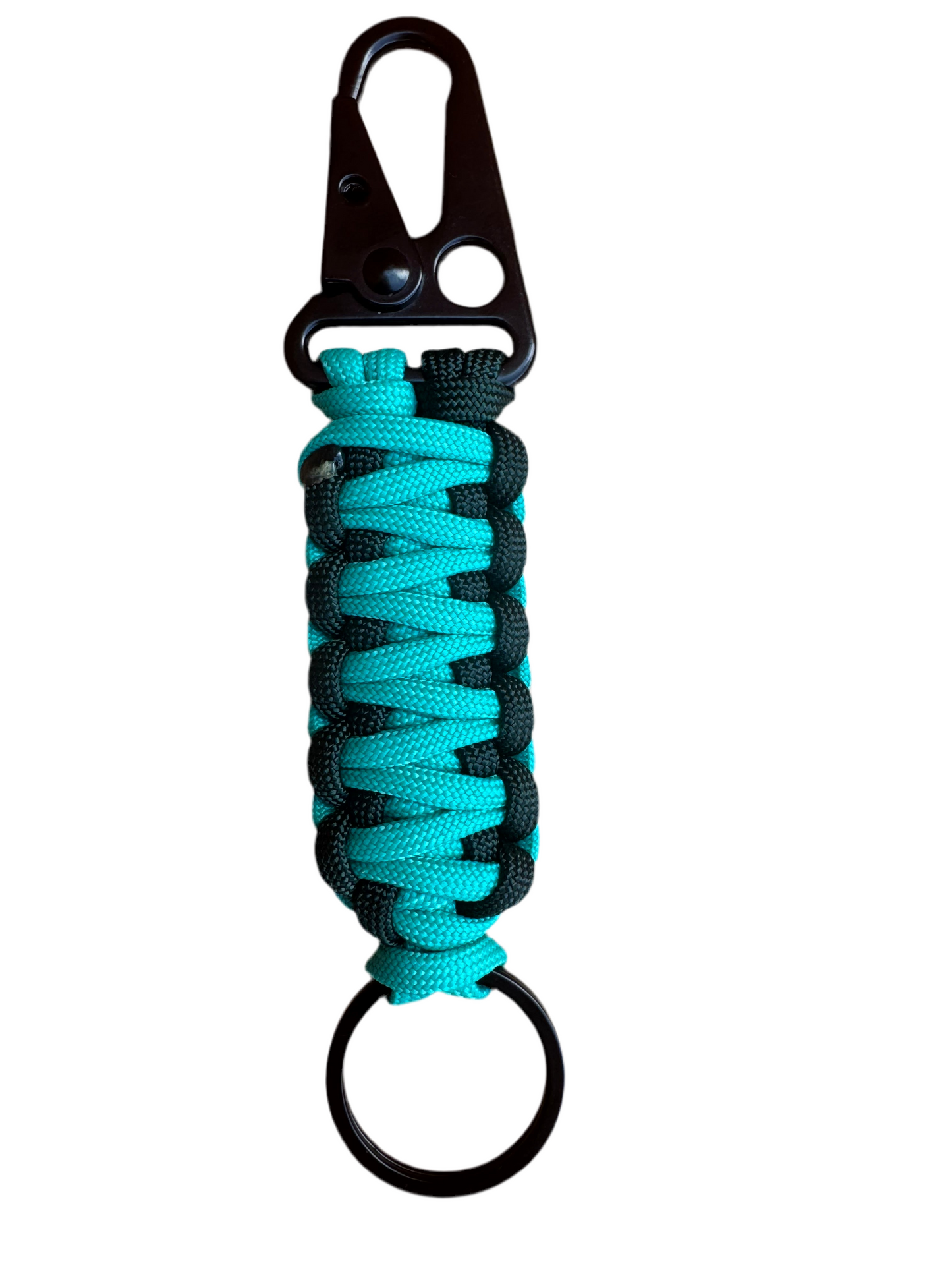 Llavero Paracord Aqua/Negro con Mosquetón