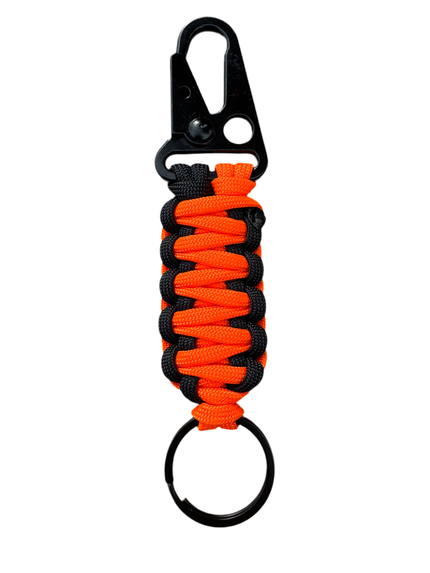 Llavero Paracord Negro/Naranja Neón con mosquetón