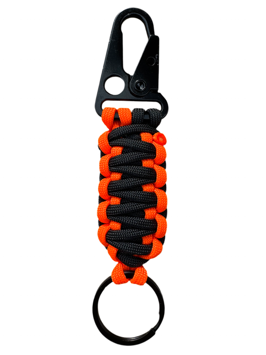 Llavero Paracord Negro/Naranja Neón con mosquetón