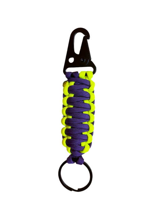 Llavero Paracord Amarillo Neón/Morado con Mosquetón