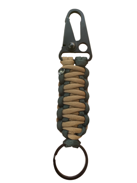 Llavero Paracord beige/Verde Oscuro Con Mosquetón