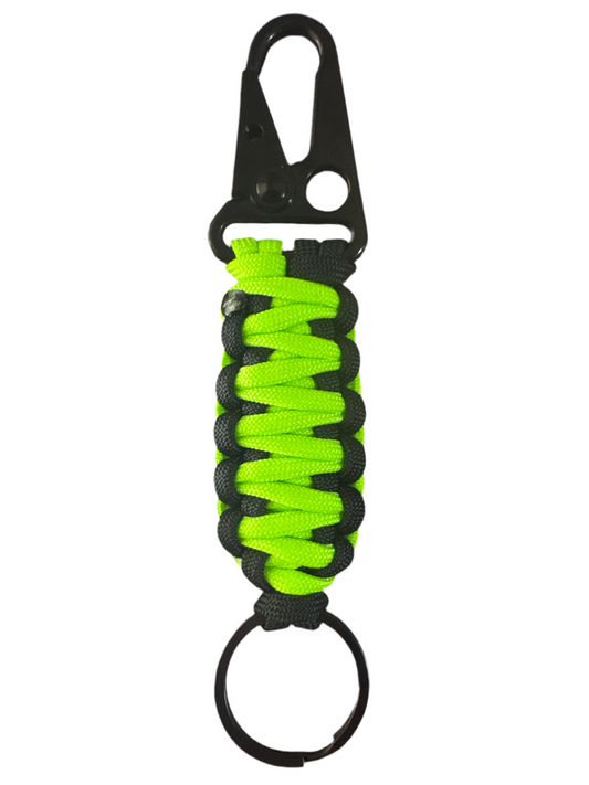 Llavero Paracord negro/verde neón con Mosquetón