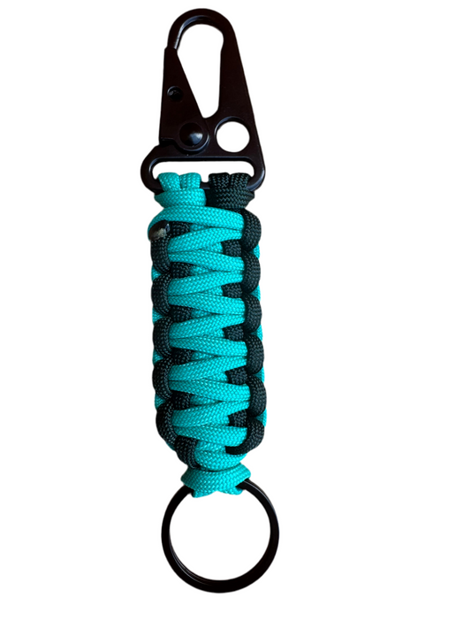 Llavero Paracord Aqua/Negro con Mosquetón