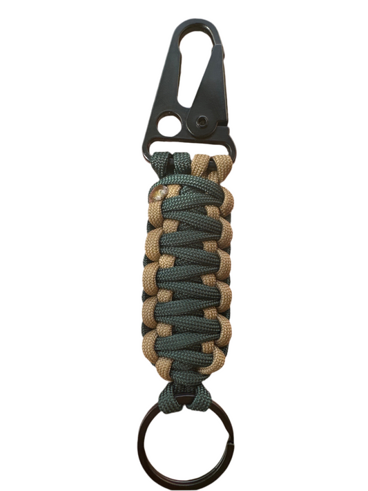 Llavero Paracord beige/Verde Oscuro Con Mosquetón