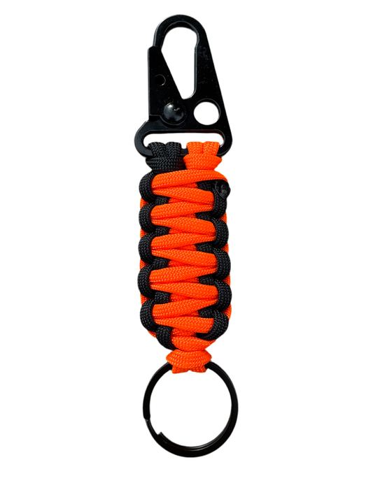Llavero Paracord Negro/Naranja Neón con mosquetón