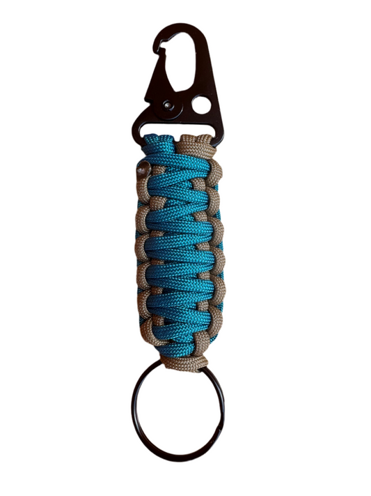 Llavero Paracord Beige/Azul metálico con Mosquetón