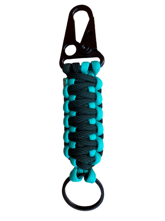 Llavero Paracord Aqua/Negro con Mosquetón
