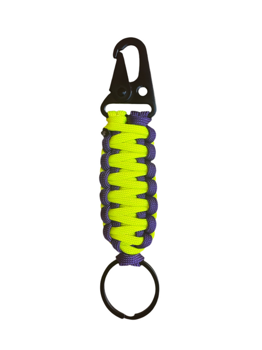 Llavero Paracord Amarillo Neón/Morado con Mosquetón