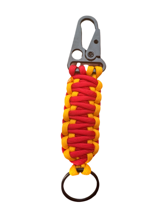 Llavero Paracord amarillo/rojo con mosquetón