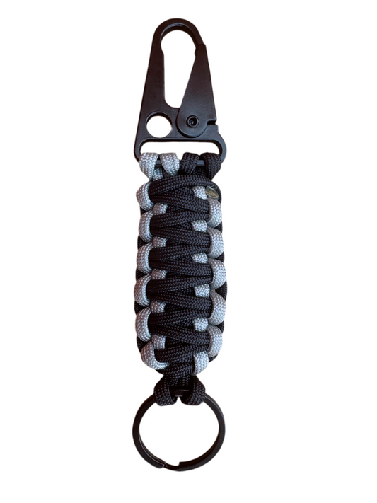 Llavero Paracord Gris/Negro con Mosquetón
