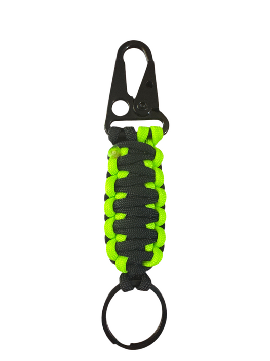 Llavero Paracord negro/verde neón con Mosquetón