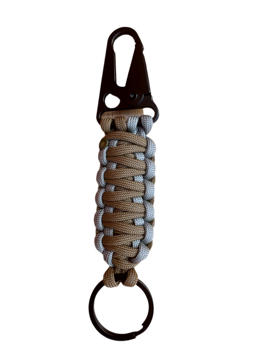 Llavero Paracord Gris/Beige con Mosquetón