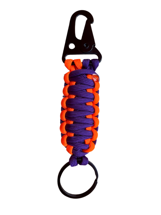 Llavero Paracord Naranja Neón/Morado con Mosquetón