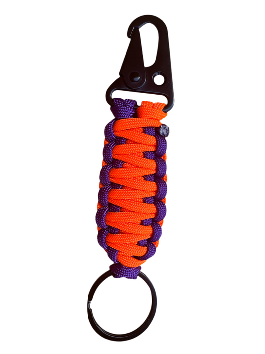 Llavero Paracord Naranja Neón/Morado con Mosquetón
